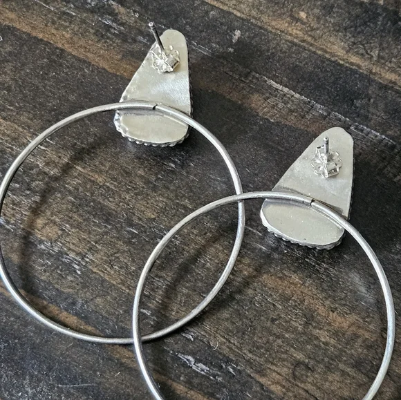 Navajo White Buffalo Turquoise Sterling Silver Earrings - Picture 4 of 6